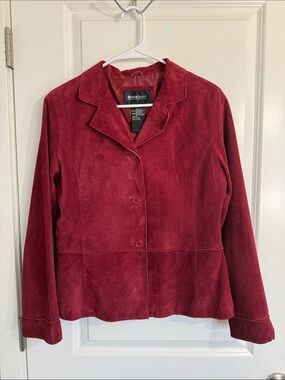 Brandon Thomas Red Suede Leather Blazer Jacket Size M Button Front